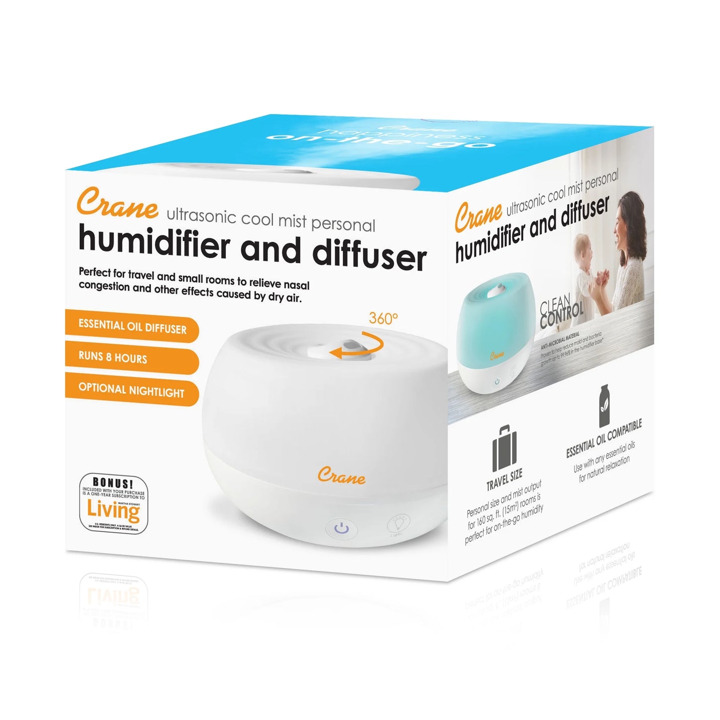 Crane Personal Ultrasonic Cool Mist Tabletop Humidifier 0.2-Gallon for Rooms 160 Sq. Ft. White