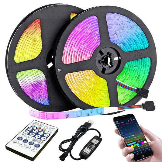 10M 20M LED Strip Lights RGB 5050/RGBIC WS2812B Infrared Bluetooth Ontroller TV Backlight Room Luces Luminous Decorate Fita Lamp