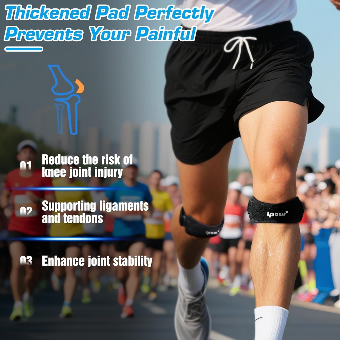 Patella Tendon Knee Strap 2 Pack Knee Pain Relief & Patella Stabilizer Knee Strap, Patellar Tendon Support Strap, Knee Brace for Running, Hiking, Soccer, Basketball, Jumpers Knee, Tennis, Volleyball & Squats