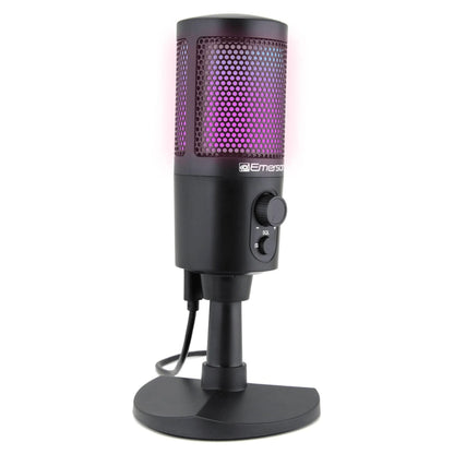 Emerson USB Gaming & Streaming Microphone with RGB Lighting with Tap-To-Mute