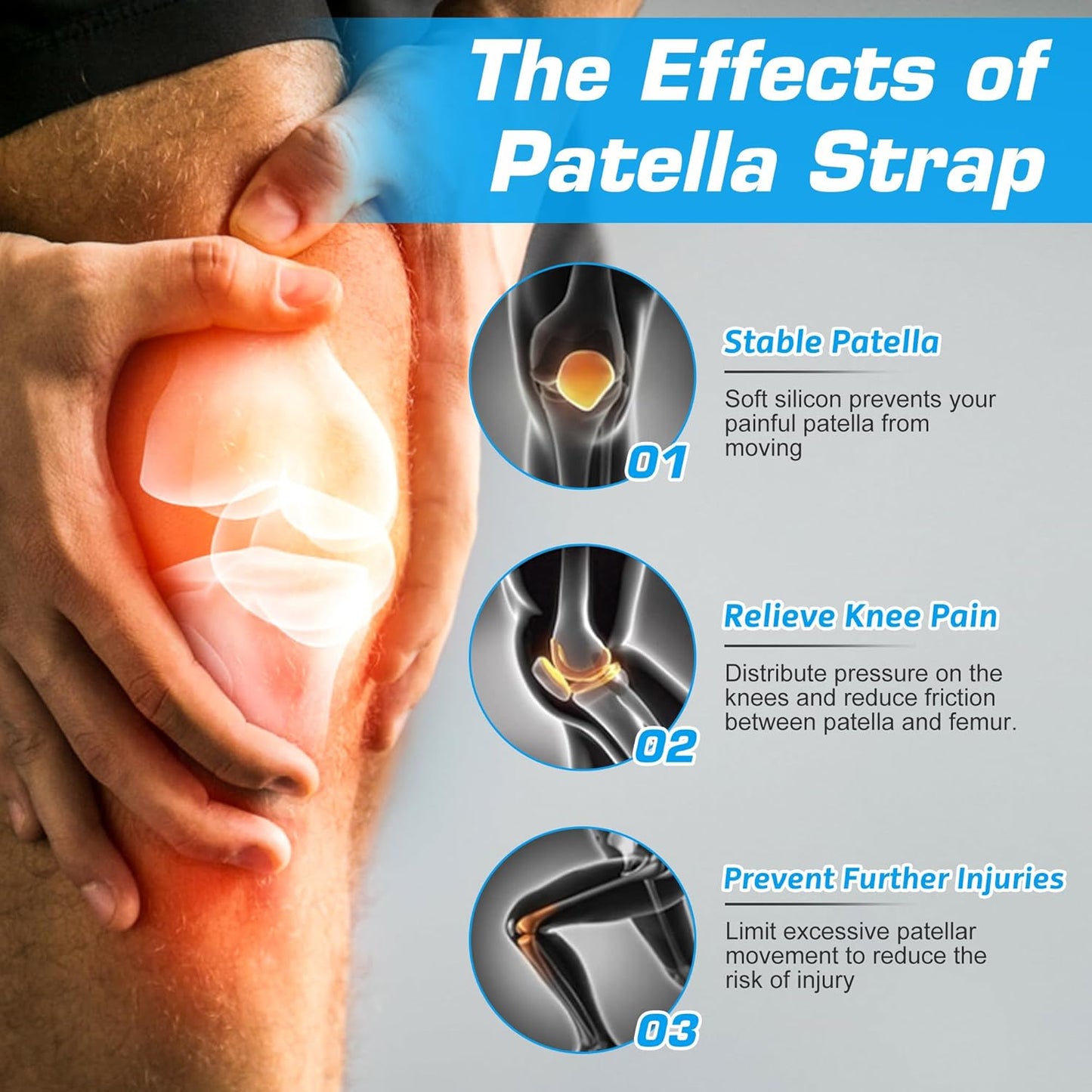 Patella Tendon Knee Strap 2 Pack Knee Pain Relief & Patella Stabilizer Knee Strap, Patellar Tendon Support Strap, Knee Brace for Running, Hiking, Soccer, Basketball, Jumpers Knee, Tennis, Volleyball & Squats