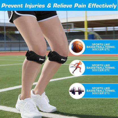 Patella Tendon Knee Strap 2 Pack Knee Pain Relief & Patella Stabilizer Knee Strap, Patellar Tendon Support Strap, Knee Brace for Running, Hiking, Soccer, Basketball, Jumpers Knee, Tennis, Volleyball & Squats