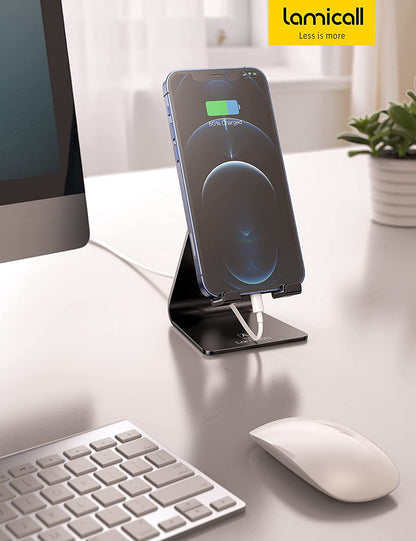 Adjustable Cell Phone Stand, Desk Phone Holder, Cradle, Dock, Compatible with Iphone 17 16 15 14 Air plus Pro Pro Max 13 12 X XS, 4-8" Phones, Office Accessories Gifts, All Smartphone, Black