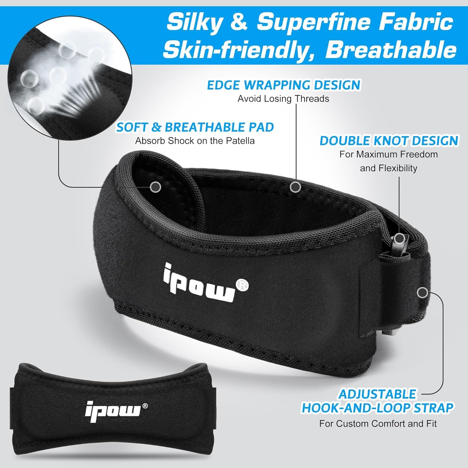 Patella Tendon Knee Strap 2 Pack Knee Pain Relief & Patella Stabilizer Knee Strap, Patellar Tendon Support Strap, Knee Brace for Running, Hiking, Soccer, Basketball, Jumpers Knee, Tennis, Volleyball & Squats