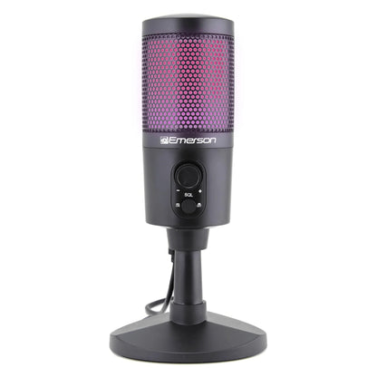 Emerson USB Gaming & Streaming Microphone with RGB Lighting with Tap-To-Mute